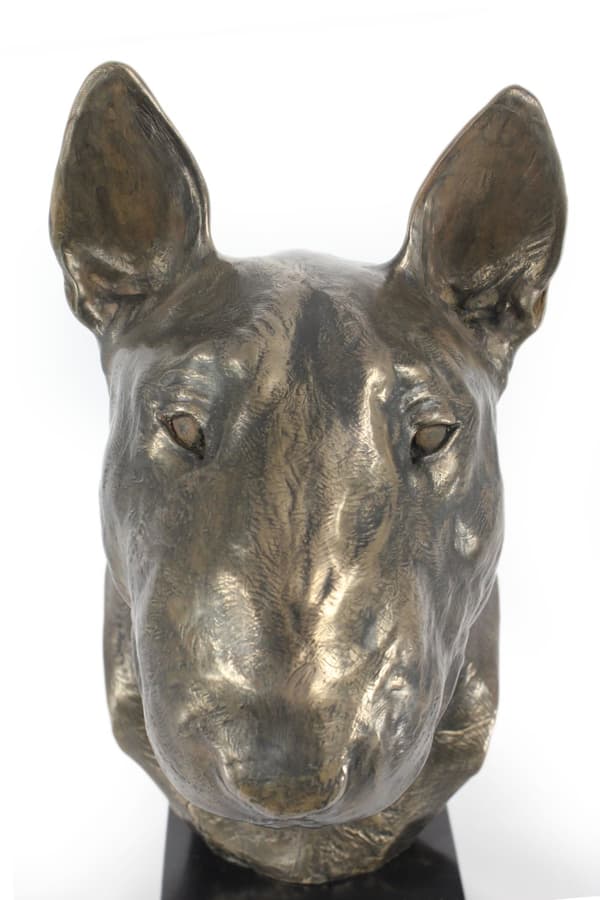 Bull terrier, Bull Terrier - hundbyst, stor statyett, hundhuvud på stenfot, kontorsdekoration av Art-Dog