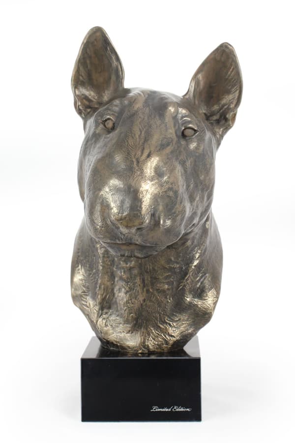 Bull terrier, Bull Terrier - hundbyst, stor statyett, hundhuvud på stenfot, kontorsdekoration av Art-Dog