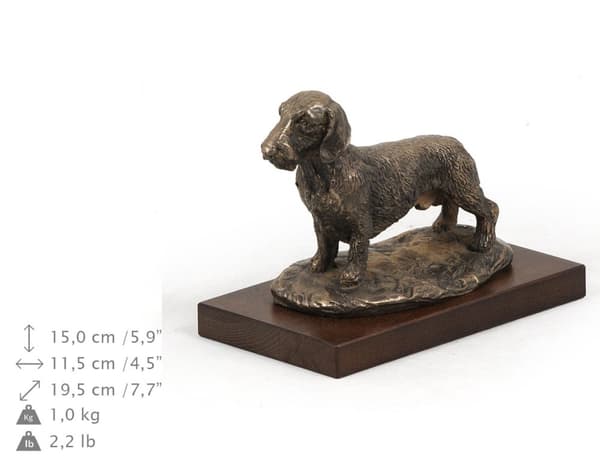 Lankakarvainen mäyräkoira - koirapatsas, toimistohahmo, koiranäyttelypalkinto Art-Dogilta