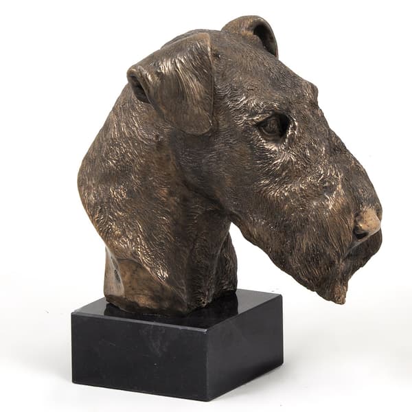 Airedale Terrier, Waterside Terrier - hundstatyett, byst på stenbas, skulptur, trofé för en hundutställning av Art-Dog