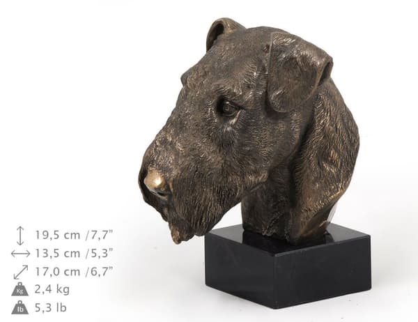 Airedale Terrier, Waterside Terrier - hundstatyett, byst på stenbas, skulptur, trofé för en hundutställning av Art-Dog