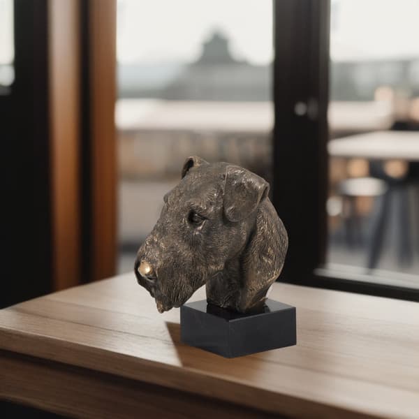 Airedale Terrier, Waterside Terrier - hundstatyett, byst på stenbas, skulptur, trofé för en hundutställning av Art-Dog