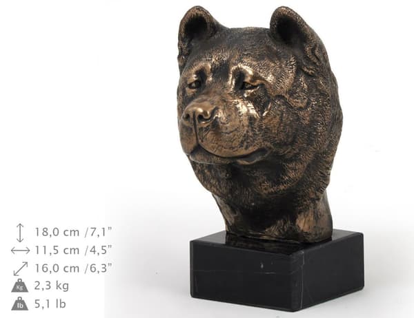Akita, Akita Inu - hundstatyett, byst på stenfot, skulptur, trofé för en hundutställning av Art-Dog