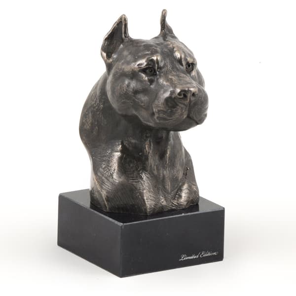 American Staffordshire terrier, Amstaff, Amstaf I - hundestatuette, buste på stenbund, skulptur, trofæ til hundeudstilling af Art-Dog