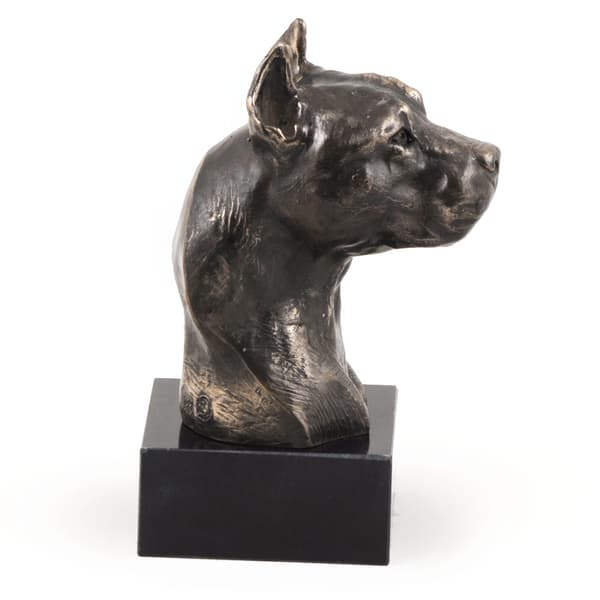American Staffordshire terrier, Amstaff, Amstaf I - hundestatuette, buste på stenbund, skulptur, trofæ til hundeudstilling af Art-Dog