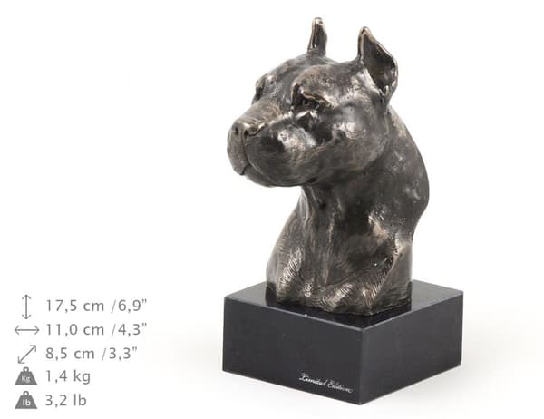 American Staffordshire terrier, Amstaff, Amstaf I - hundestatuette, buste på stenbund, skulptur, trofæ til hundeudstilling af Art-Dog