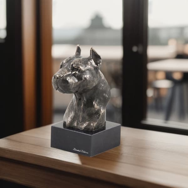 American Staffordshire terrier, Amstaff, Amstaf I - hundestatuette, buste på stenbund, skulptur, trofæ til hundeudstilling af Art-Dog