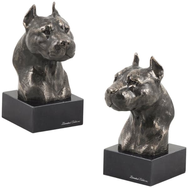 American Staffordshire terrier, Amstaff, Amstaf I - hundestatuette, buste på stenbund, skulptur, trofæ til hundeudstilling af Art-Dog