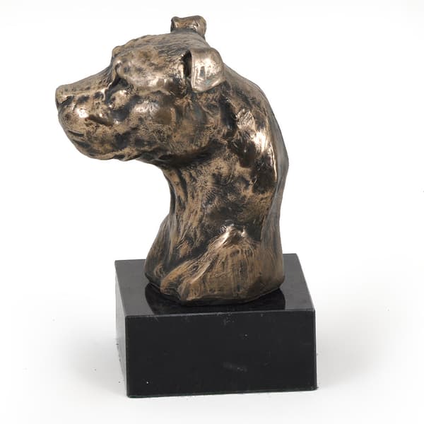 American Staffordshire terrier, Amstaff, Amstaf II - hundestatuette, buste på stenbund, skulptur, trofæ til hundeudstilling af Art-Dog