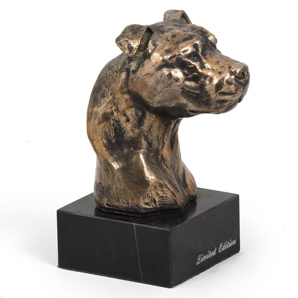 American Staffordshire terrier, Amstaff, Amstaf II - hundestatuette, buste på stenbund, skulptur, trofæ til hundeudstilling af Art-Dog
