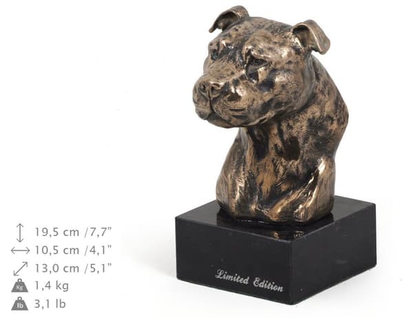 American Staffordshire terrier, Amstaff, Amstaf II - hundestatuette, buste på stenbund, skulptur, trofæ til hundeudstilling af Art-Dog