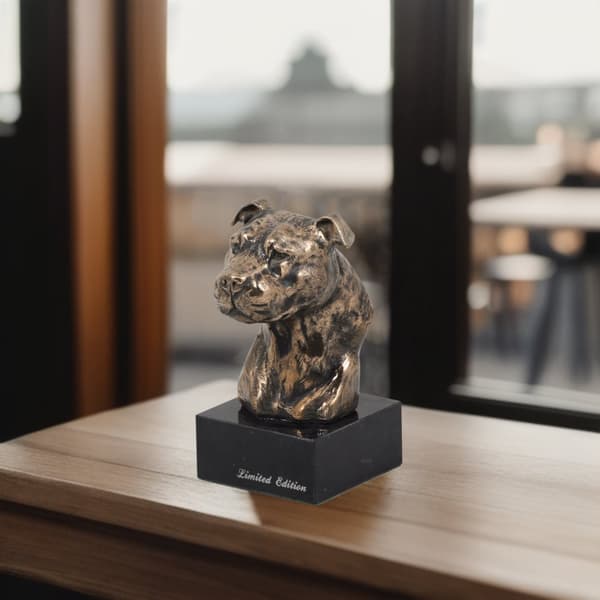 American Staffordshire terrier, Amstaff, Amstaf II - hundestatuette, buste på stenbund, skulptur, trofæ til hundeudstilling af Art-Dog
