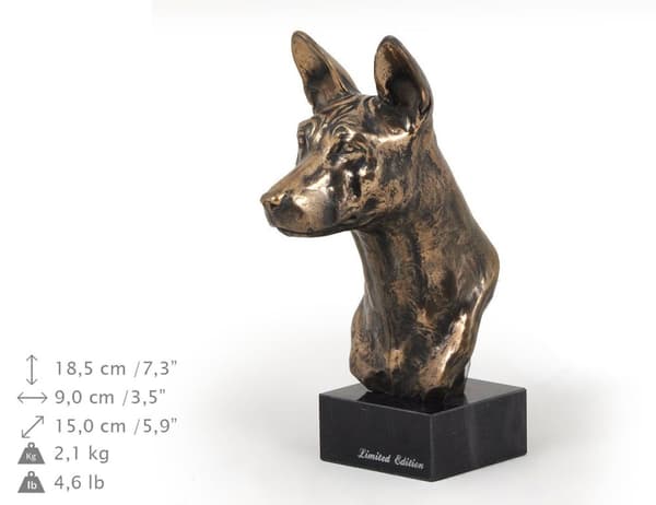 Basenji, Basenji, Kongon koira - koirapatsas, rintakuva kivijalalla, veistos, Art-Dogin koiranäyttelyn pokaali