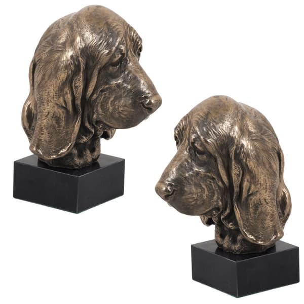 Basset Hound - koirapatsas, rintakuva kivijalustalla, veistos, Art-Dogin koiranäyttelyn pokaali