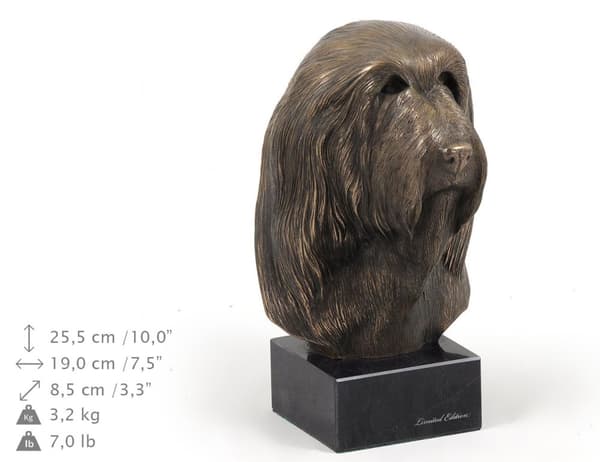 Bearded Collie, Highland Collie - hundestatuette, buste på en stenbund, skulptur, trofæ til en hundeudstilling af Art-Dog