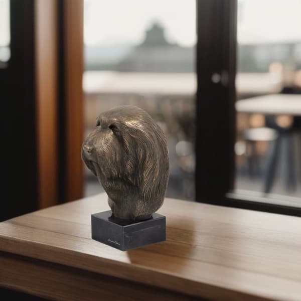 Bearded Collie, Highland Collie - hundestatuette, buste på en stenbund, skulptur, trofæ til en hundeudstilling af Art-Dog