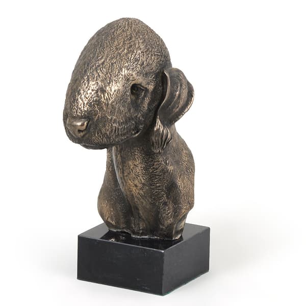 Bedlington Terrier, Rothbury Terrier - hundestatuette, buste på en stenbund, skulptur, trofæ til en hundeudstilling af Art-Dog