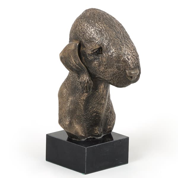 Bedlington Terrier, Rothbury Terrier - hundestatuette, buste på en stenbund, skulptur, trofæ til en hundeudstilling af Art-Dog
