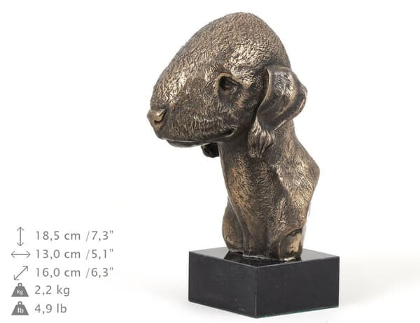 Bedlington Terrier, Rothbury Terrier - hundestatuette, buste på en stenbund, skulptur, trofæ til en hundeudstilling af Art-Dog