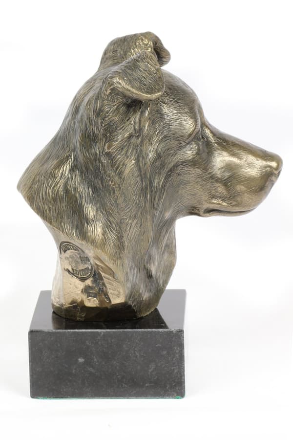 Border Collie - hundestatuette, buste på stenbund, skulptur, trofæ til hundeudstilling af Art-Dog