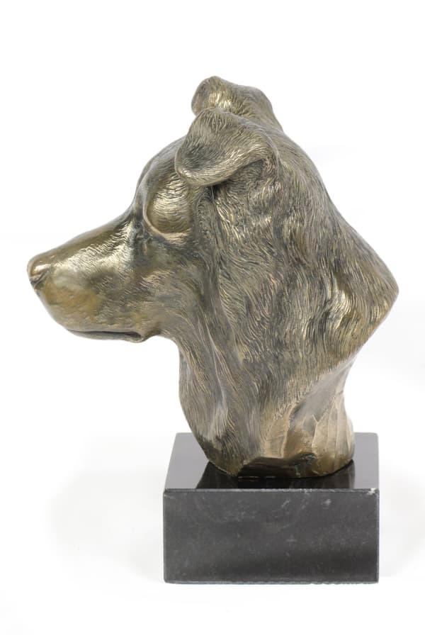 Border Collie - hundestatuette, buste på stenbund, skulptur, trofæ til hundeudstilling af Art-Dog