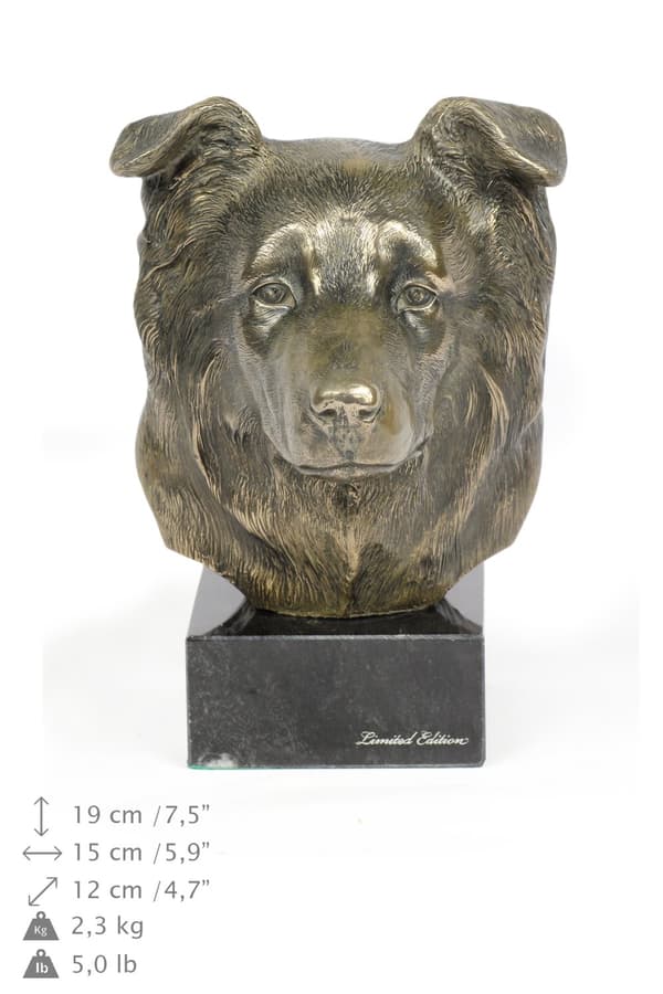 Border Collie - hundestatuette, buste på stenbund, skulptur, trofæ til hundeudstilling af Art-Dog