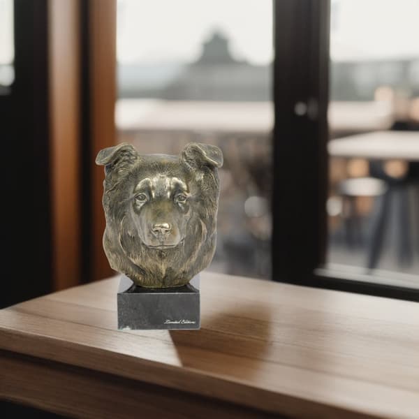 Border Collie - hundestatuette, buste på stenbund, skulptur, trofæ til hundeudstilling af Art-Dog