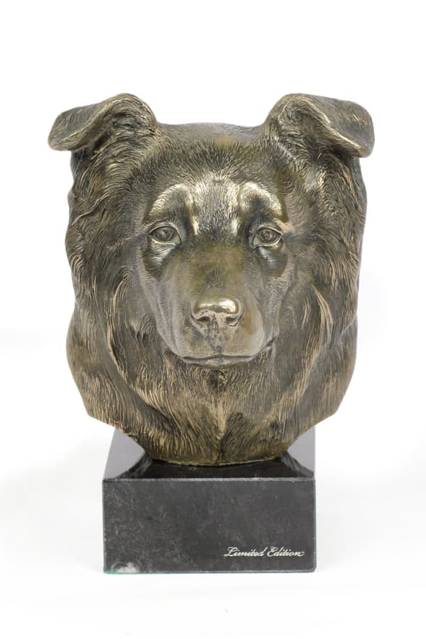 Border Collie - hundestatuette, buste på stenbund, skulptur, trofæ til hundeudstilling af Art-Dog