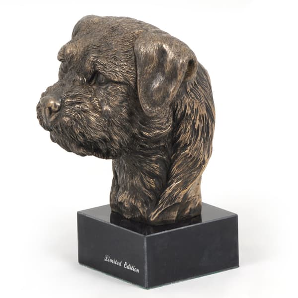 Border Terrier - hundstatyett, byst på stenfot, skulptur, trofé för en hundutställning av Art-Dog