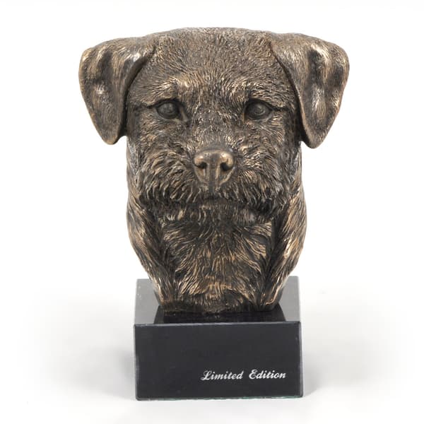 Border Terrier - hundstatyett, byst på stenfot, skulptur, trofé för en hundutställning av Art-Dog