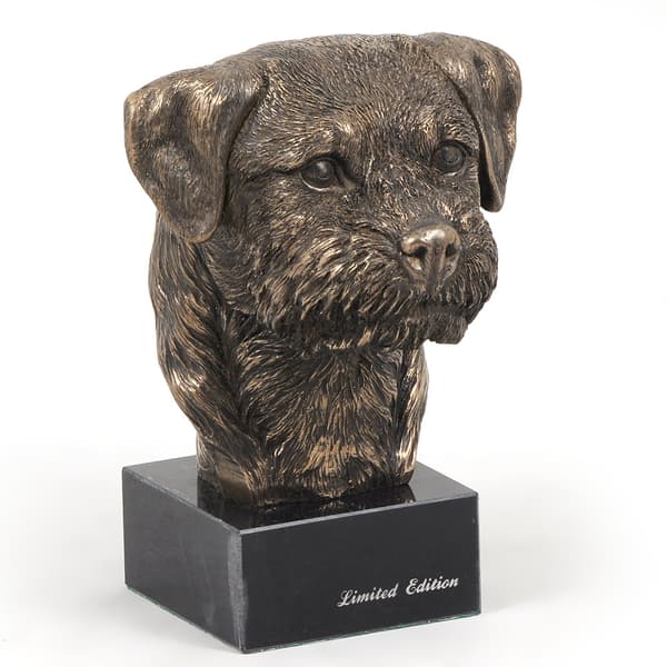 Border Terrier - hundstatyett, byst på stenfot, skulptur, trofé för en hundutställning av Art-Dog