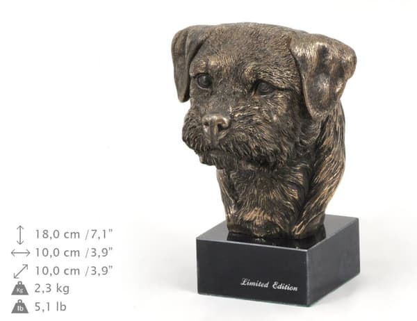 Border Terrier - hundstatyett, byst på stenfot, skulptur, trofé för en hundutställning av Art-Dog