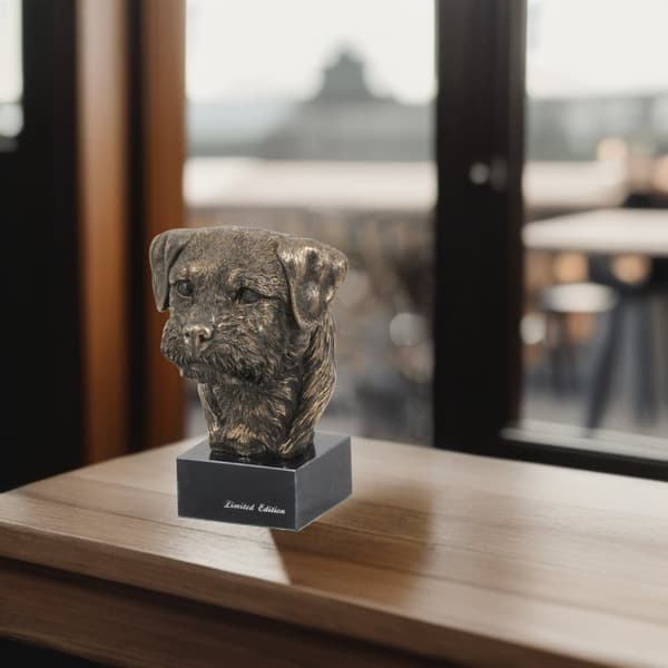 Border Terrier - hundstatyett, byst på stenfot, skulptur, trofé för en hundutställning av Art-Dog