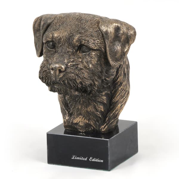Border Terrier - hundstatyett, byst på stenfot, skulptur, trofé för en hundutställning av Art-Dog