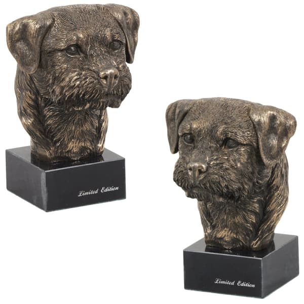 Border Terrier - hundestatuette, buste på stenbund, skulptur, trofæ til hundeudstilling af Art-Dog