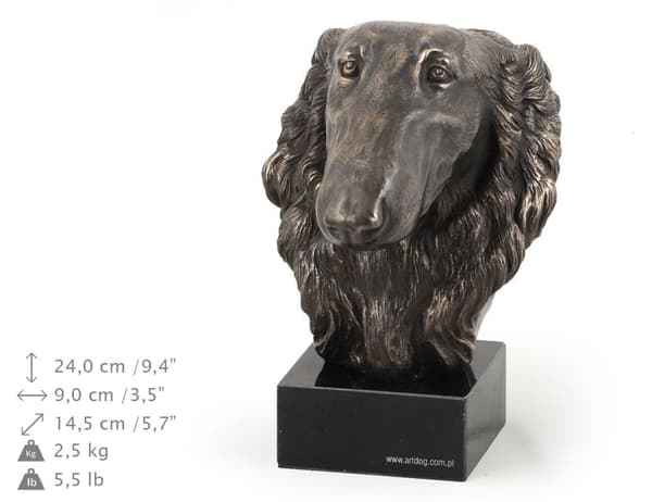 Rysk Borzoi Greyhound, Borzoi, Barzoi - hundstatyett, byst på en stenbas, skulptur, trofé för en hundutställning av Art-Dog