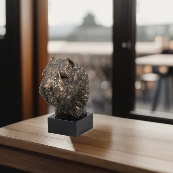 Bouvier des Flandres - hundestatuette, buste på stenbund, skulptur, trofæ til hundeudstilling af Art-Dog