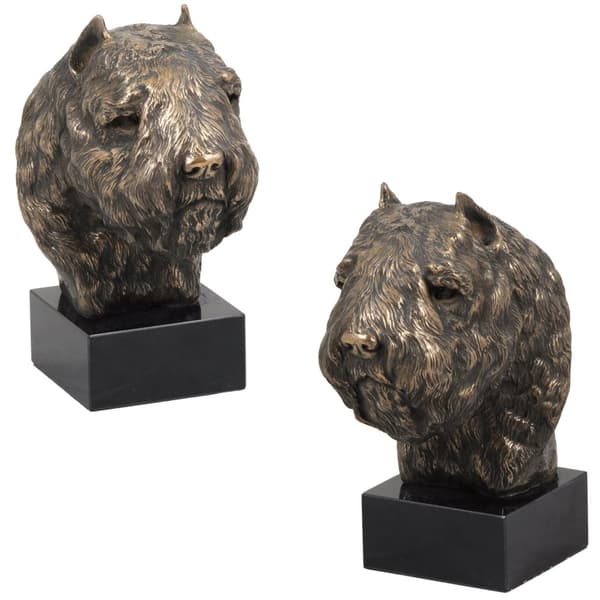 Bouvier des Flandres - hundestatuette, buste på stenbund, skulptur, trofæ til hundeudstilling af Art-Dog