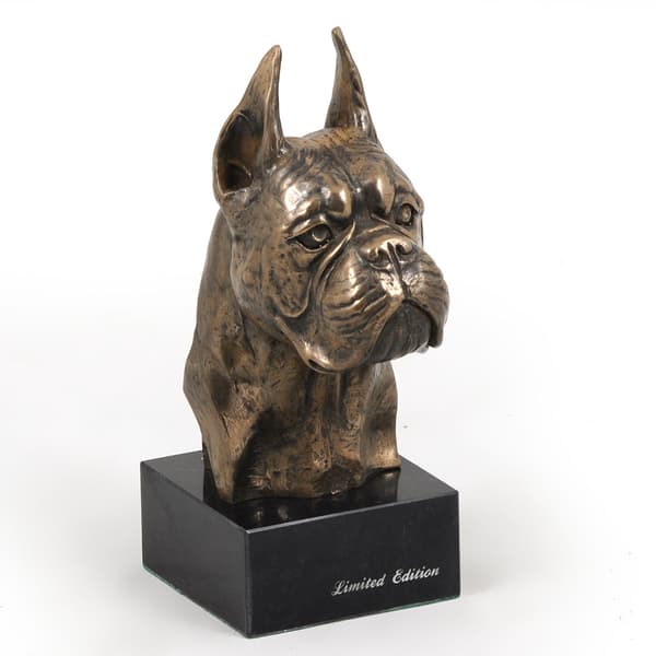 Boxer, Boxer I - hundestatuette, buste på stenbund, skulptur, trofæ til hundeudstilling af Art-Dog