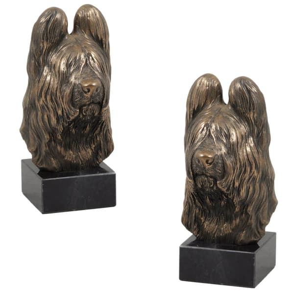 Fransk herde Briard, Berger de Brie - hundstatyett, byst på stenfot, skulptur, trofé för en hundutställning av Art-Dog