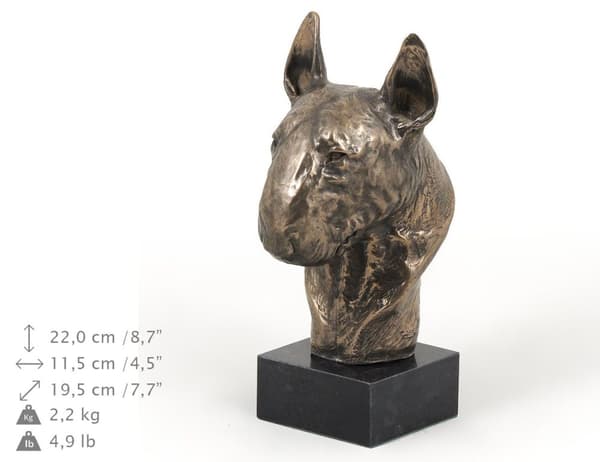 Bull terrier, Bull Terrier I - hundstatyett, byst på stenfot, skulptur, trofé för en hundutställning av Art-Dog