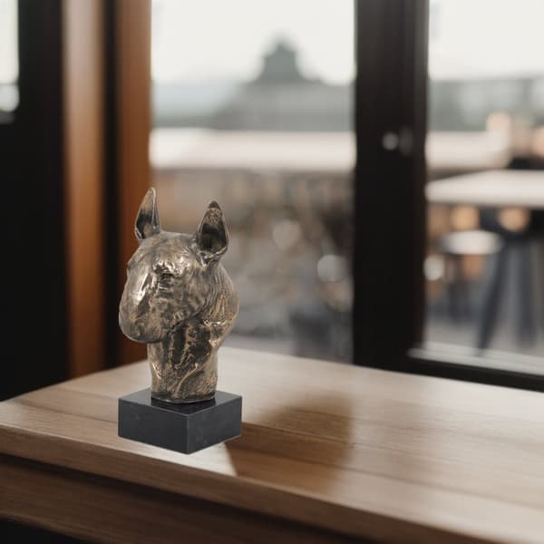 Bull terrier, Bull Terrier I - hundstatyett, byst på stenfot, skulptur, trofé för en hundutställning av Art-Dog