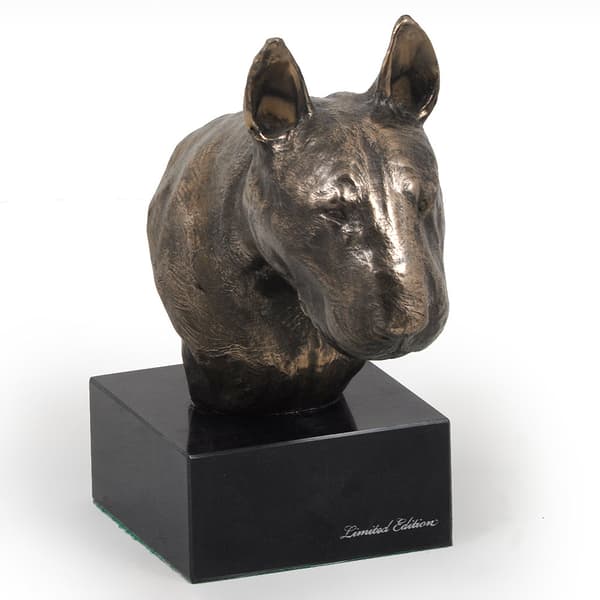 Bull terrier, Bull Terrier II - hundstatyett, byst på stenfot, skulptur, trofé för en hundutställning av Art-Dog
