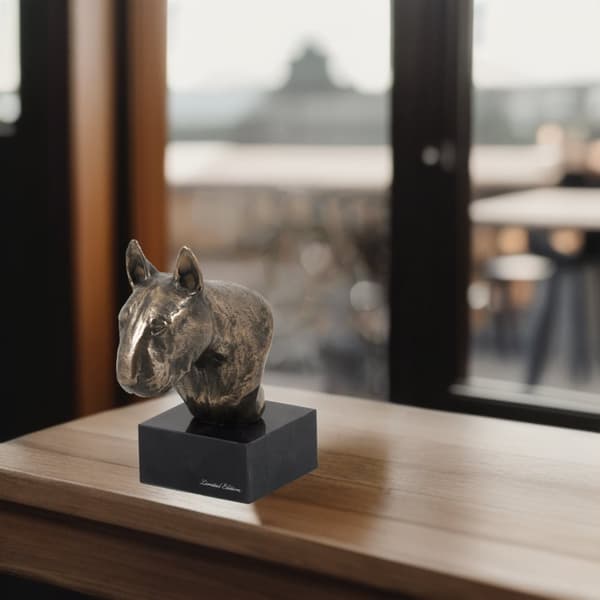 Bull terrier, Bull Terrier II - hundstatyett, byst på stenfot, skulptur, trofé för en hundutställning av Art-Dog