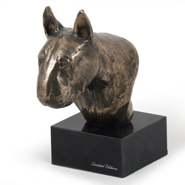 Bull terrier, Bull Terrier II - hundstatyett, byst på stenfot, skulptur, trofé för en hundutställning av Art-Dog