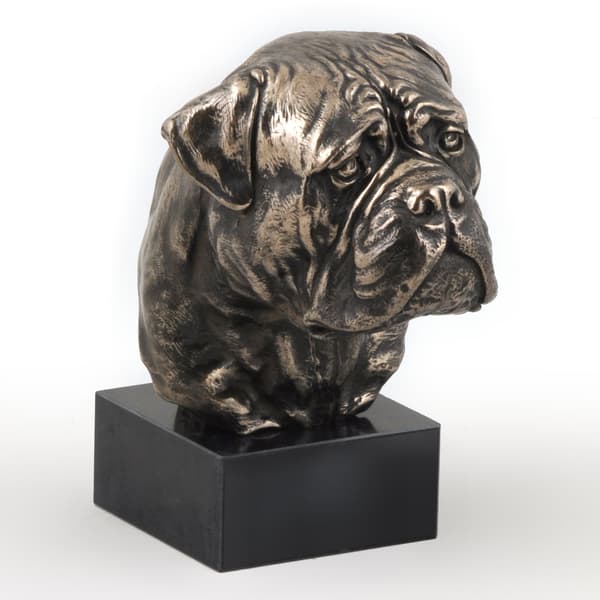 Bullmastiff, Bulmastiff - hundstatyett, byst på stenfot, skulptur, trofé för en hundutställning av Art-Dog