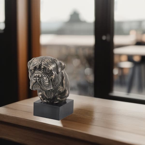 Bullmastiff, Bulmastiff - hundstatyett, byst på stenfot, skulptur, trofé för en hundutställning av Art-Dog