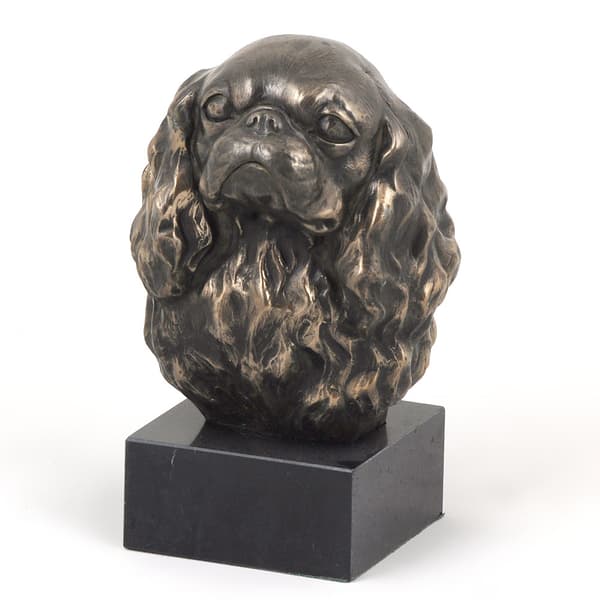 Cavalier King Charles Spaniel I - hundstatyett, byst på stenfot, skulptur, trofé för en hundutställning av Art-Dog