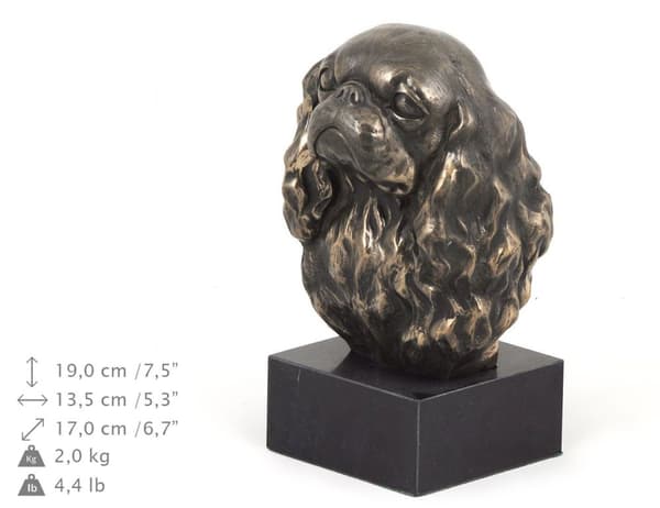 Cavalier King Charles Spaniel I - hundstatyett, byst på stenfot, skulptur, trofé för en hundutställning av Art-Dog