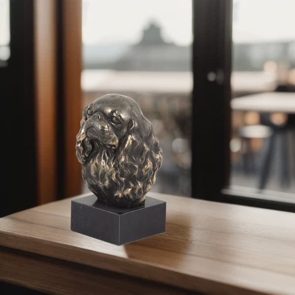 Cavalier King Charles Spaniel I - hundstatyett, byst på stenfot, skulptur, trofé för en hundutställning av Art-Dog